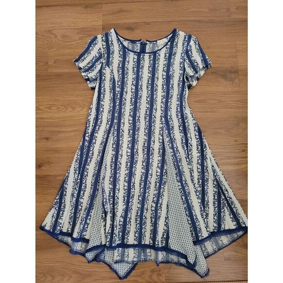 Hem & Thread Flare Handerchief‎ Dress Blue and White/Off White Size Medium - Picture 1 of 10